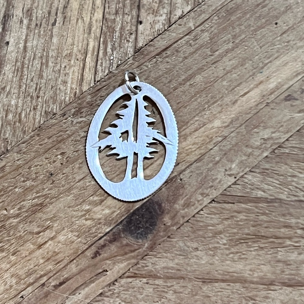 Unique Sterling Silver handcrafted open work pine Tree necklace Pendant